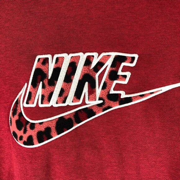Nike Red Cropped Center Spell Out Animal Print Swoosh Hoodie Size Medium - Picture 3 of 5